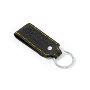 RW Black Leather Key Fob with Yellow Seam