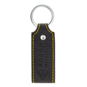 RW Black Leather Key Fob with Yellow Seam