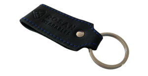 RW Black Leather Key Fob with Blue Seam